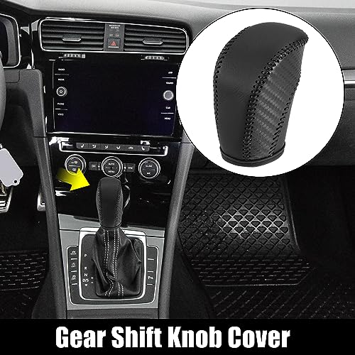 X AUTOHAUX Car Faux Leather Gear Shift Knob Cover for Volkswagen Jetta Tiguan 2011-2019 Passat Beetle 2012-2019 Atlas 2018-2019 CC 2013-2017 Carbon Fiber Grain - color: Black