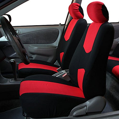 FH Group Car Seat Covers Full Set Cloth - Universal Fit Automotive Seat Covers, Low Back Front Seat Covers, Solid Back Seat Cover, Washable Car Seat Cover for SUV, Sedan and Van Red - color: Red, style: Seat Cover Full Set