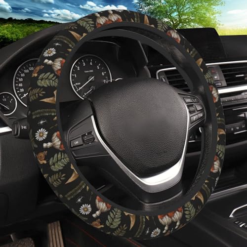 Vintage Mushroom Dragonfly Flower Steering Wheel Cover, Non-Slip Breathable Neoprene Steering Wheel Covers, Women Car Accessories Universal 15 Inch Fit Auto, Suvs, Truck - color: Vintage Mushroom