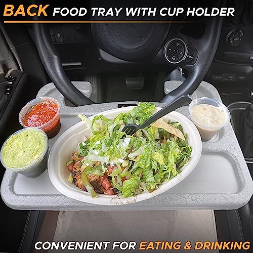 EcoNour 2 in 1 Car Steering Wheel Tray (Grey) | Multipurpose Car Steering Wheel Desk for Laptop and Food | Car Tray for Eating | Steering Wheel Accessories - size: Medium-Grey