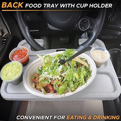 EcoNour 2 in 1 Car Steering Wheel Tray (Grey) | Multipurpose Car Steering Wheel Desk for Laptop and Food | Car Tray for Eating | Steering Wheel Accessories - size: Medium-Grey
