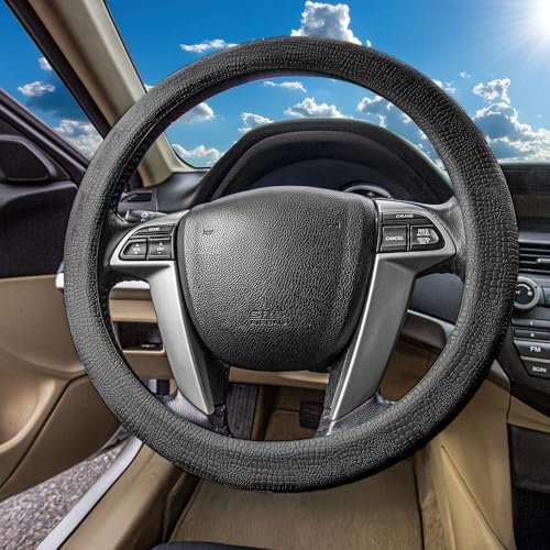 FH Group Universal Fit Silicone Snake Pattern with Massaging Grip Steering Wheel Cover Fits Most Cars, SUVs, Trucks, and Vans Black - color: Black