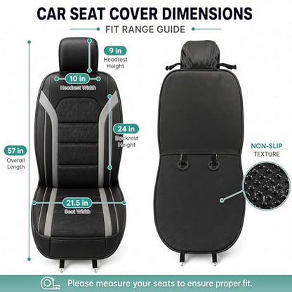 FH Group Front Set Faux Leather Car Seat Covers Cushions for Low Back Seat, Universal Fit, Airbag Compatible Seat Cover for SUV, Sedan Gray/Black - color: Gray - Front Set