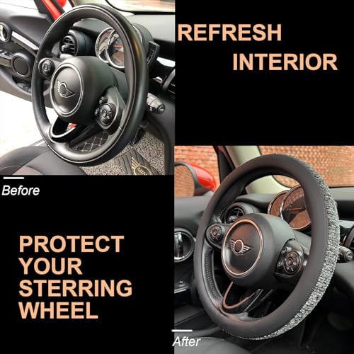 Large Size Chenille Leather Steering Wheel Cover, Soft Mottled Colors, Sweat-Proof, Non-Slip Grip, All-Season Comfort, 15.5-15.75 Inch(Mottled Gray)
