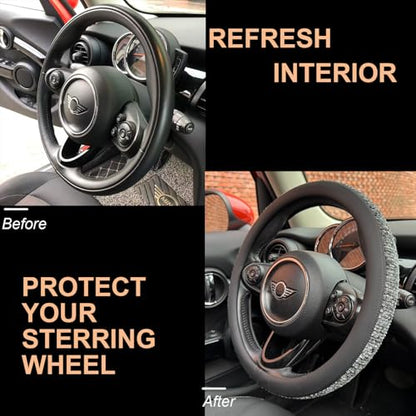 Large Size Chenille Leather Steering Wheel Cover, Soft Mottled Colors, Sweat-Proof, Non-Slip Grip, All-Season Comfort, 15.5-15.75 Inch(Mottled Gray)