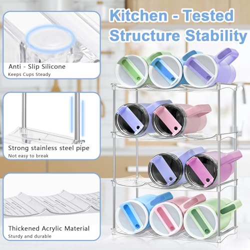 Stackable Water Bottle Organizer - Large Compartment Stanley Cup Holder, Water Bottle Holder for Stanley Tumbler 40oz, Tumbler Organizer Kitchen Pantry Organization and Storage, 4 Tier Storage Rack - size: 12-Bottle