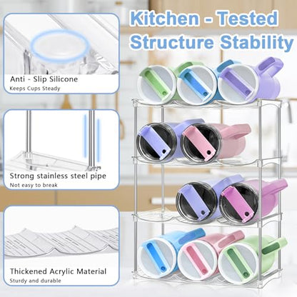 Stackable Water Bottle Organizer - Large Compartment Stanley Cup Holder, Water Bottle Holder for Stanley Tumbler 40oz, Tumbler Organizer Kitchen Pantry Organization and Storage, 4 Tier Storage Rack - size: 12-Bottle