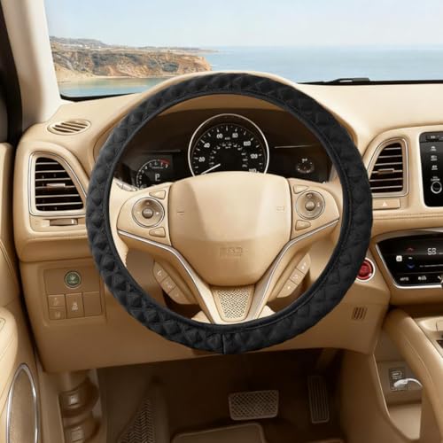 Elastic Stretch Car Steering Wheel Cover, 15Inch Breathable Ice Silk Vehicle Steering Wheel Protecter, Cool in Summer Automotive Interior Protection, Universal for SUV Sedan Truck (Black) - color: Black