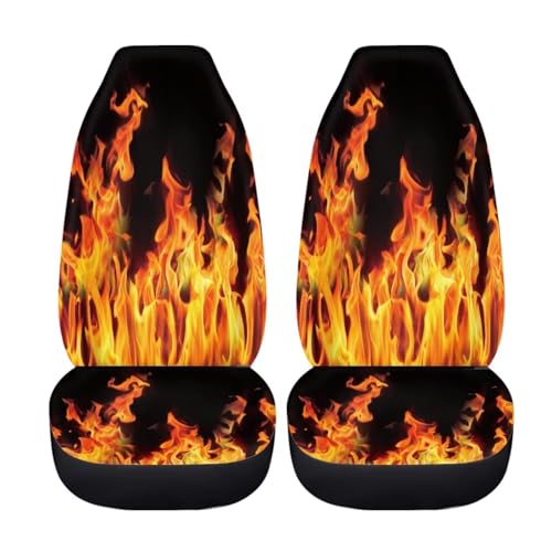 Orange Fire Flame Print Car Seat Covers Front Seats Only Universal Bucket Seat Protector for Women Men Breathable Cushion Covers for Trucks SUV Vans Interior Decor - color: Orange Fire Flame Print-Black