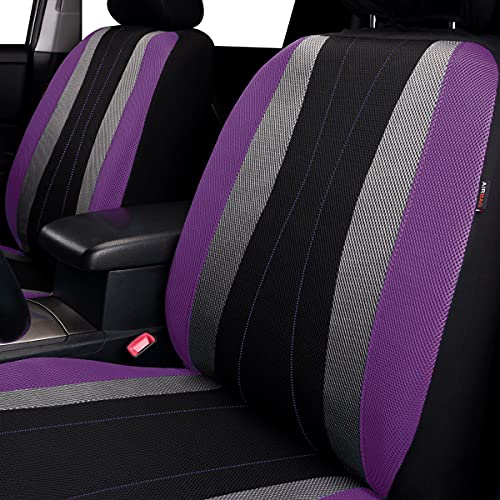 Flying Banner car seat Covers Full Set All Air Mesh Breathable Man Lady Airbag Compatible Rear Bench Split 40/60 50/50 60/40 Truck Pick Up (Full Set - Low Back, Black Gray Purple) - color: Black Gray Purple