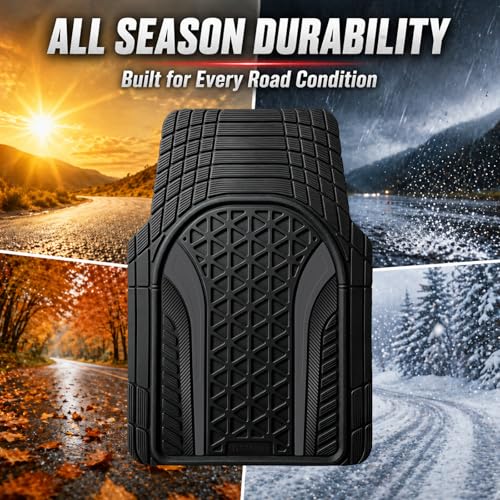 Heavy Duty Rubber Car Mats Carbon Fiber Design (Graphite Gray), 4-Piece Deep Waterproof Floor Mats Set (Front & Rear Full Set), All Weather Universal Trim to Fit Automotive SUV Sedan Truck - color: Graphite Gray, size: Carbon Fiber