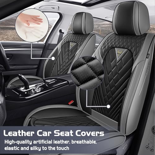 Truck Seat Covers for Ram 1500 2009-2026, Waterproof Premium Leather Full Coverage Car Seat Cover, Muscle Sport Style Auto Interior Seat Cover Sets (Full Set/Gray Black) - color: Full Set Gray Black, size: Ram 1500