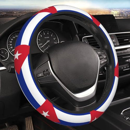 Cuban Flag Universal Steering Wheel Covers, Cute Car Accessories for Women Girls Car Truck - color: Cuban Flag