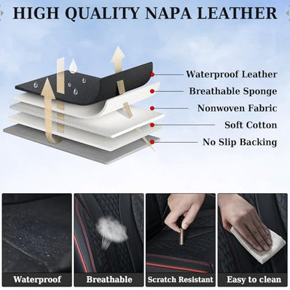 Coverado Car Seat Covers, Rear Car Protectors, Black Leather Seat Covers, 3-Piece Waterproof Automotive Seat Covers for Back Seats Universal Fit for SUVs & Cars, All-Weather Protection - color: Black&Red line