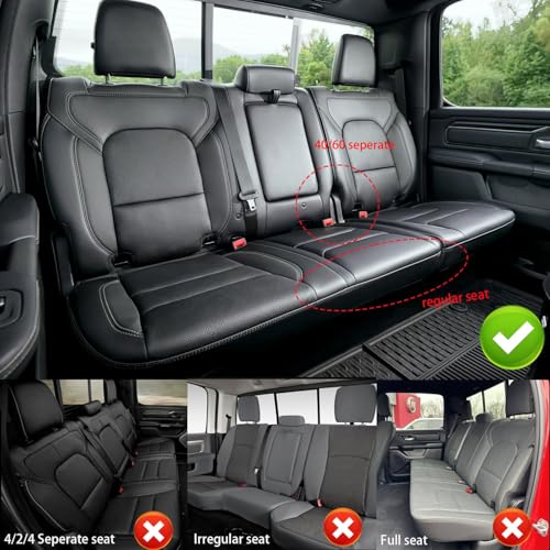 Custom Fit Seat Covers for Ram 1500: 2019 2020 2021 2022 2023 2024 2025 2026 Faux Leather Car Seat Covers Truck Full Set Black+Gray