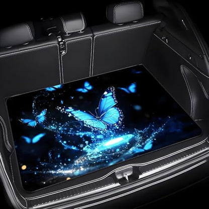Universal Car Trunk Mat, All Weather Trunk Protection Cargo Liner, Stylish Vehicle Interior Accessories, Durable Cargo Mat Rear Trunk Line Suitable for Most Car (Blue Butterfly Print, 29" x 39") - color: Blue Butterfly Print