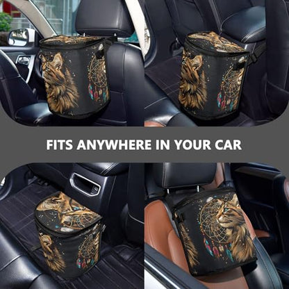 MNSRUU Car Trash Can with Lid, Cute Cat Dream Catcher Car Trash Bag Hanging Organizers and Storage for Front Back Seat, Leak-Proof Trash Bin - color: Cat A9016