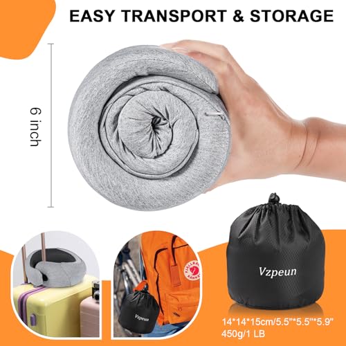 Travel Pillow - Hooded Neck Pillow Airplane Memory Foam Filling for Plane, Cars Sleeping, Road Trip, Long Flights, Airplane Travel Essentials, Includes Eye Mask & Earplugs (Light Gray) - color: Light Gray