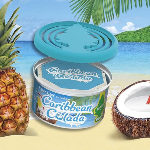 LITTLE TREES Car Air Freshener | Fiber Can Provides Long Lasting Scent for Auto or Home | Recycled Fiber | Caribbean Colada, 4 Air Fresheners - color: Caribbean Colada