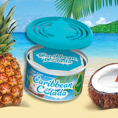 LITTLE TREES Car Air Freshener | Fiber Can Provides Long Lasting Scent for Auto or Home | Recycled Fiber | Caribbean Colada, 4 Air Fresheners - color: Caribbean Colada
