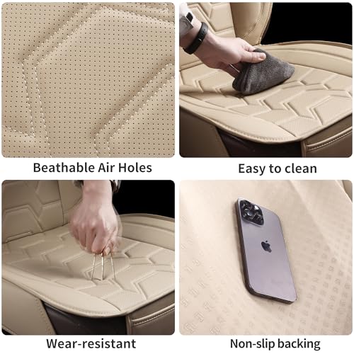 Leather car Seat Covers Breathable Car Seat Protector Front seat Covers Universal Fit for 95% Car Truck SUV Van Vehicles （Beige，2PCS） - color: Beige