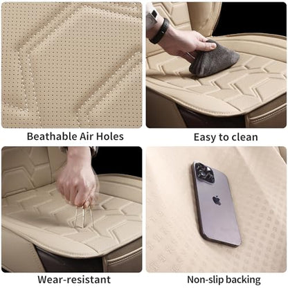 Leather car Seat Covers Breathable Car Seat Protector Front seat Covers Universal Fit for 95% Car Truck SUV Van Vehicles （Beige，2PCS） - color: Beige