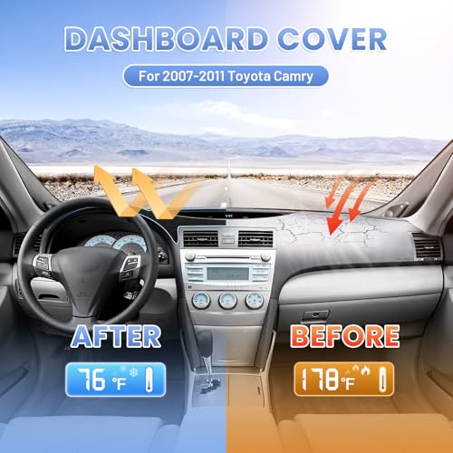 Sunsdrew Dash Cover for 2007-2011 Toyota Camry Dashboard Cover Mat for Camry Accessories Sunshade Nonslip Mesh Protector No Glare - size: 07-11 Toyota Camry Dash Cover