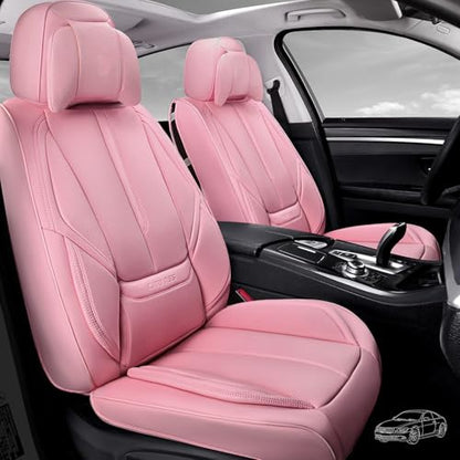 CAR PASS Nappa Leather Seat Covers Full Set Cushioned, Universal Waterproof Durable, All Pink Car Seat Covers Leatherette Support Lumbar Women Fit for SUV Pick-up Truck Sedan Cute 5 Seats Solid Pink - color: Pink Full Sets