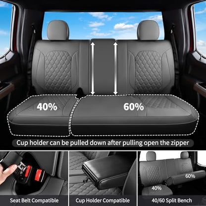 Huidasource for Silverado Seat Covers, Chevy Silverado Seat Covers Leather, GMC Sierra Pickup 1500 2007-2013&2019-2025, 2500HD 3500HD 2020-2025 Crew Double Extended Cab (Full Set/Gray) - color: Gray, size: Full Set 2007-2013&2019-2025 (Flat Bench)
