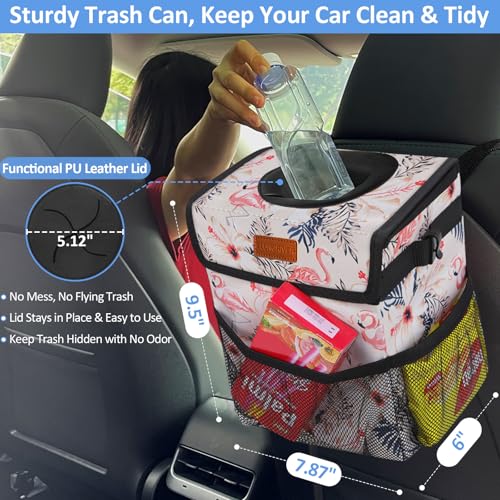 ELONGRIVER Car Trash Can Bin for Back Seat Leak Proof, Cute Car Trash Bag Hanging, Vehicle Trash Can for SUV Truck Van, Automotive Garbage Cans Front Seat Flamingos, 2 Gallons - color: Flamingo, size: 2 Gallons