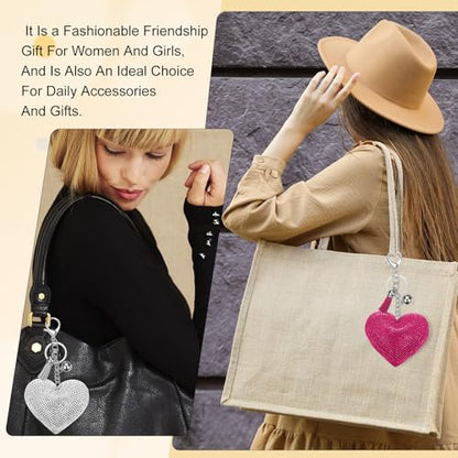 PATIKIL Rhinestone Keychains for Women, Cute Bling Heart Shape Purse Charm for Bag Handbags Car Keys - color: White-black White