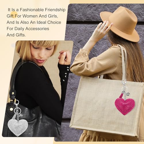 PATIKIL Rhinestone Keychains for Women, Cute Bling Heart Shape Purse Charm for Bag Handbags Car Keys - color: Gold-pink Colors