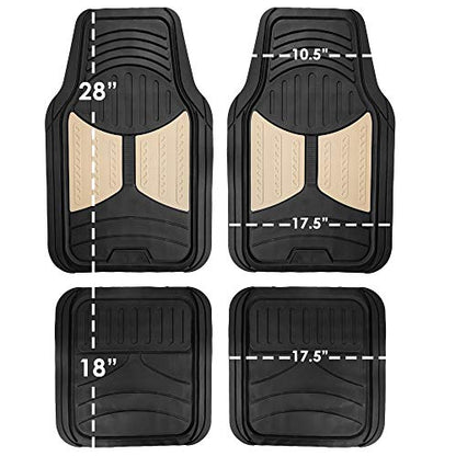 Automotive Floor Mats Climaproof for All Weather Protection Universal Fit Heavy Duty Rubber Fits Most Cars, SUVs, and Trucks, Full Set Trim to Fit FH Group Beige