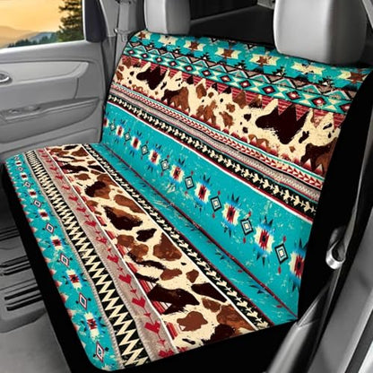 WELLFLYHOM Aztec Print Rear Bench Seat Cover for Cars Truck SUV Universal Car Seat Covers Cow Print Car Accessories Split Back Seat Backrest Protector Set of 2 - color: Aztec Cow Print