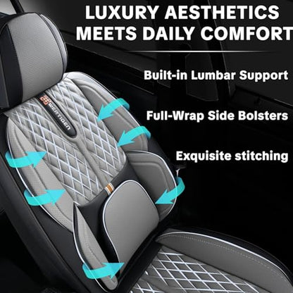 Car Seat Cover Full Set, Universal Car Seat Cover for Cars, Black and Gray, with Lumbar Support, Premium Artificial Leather, Waterproof and Easy to Clean, Airbag Compatible - color: B_Gray & Black