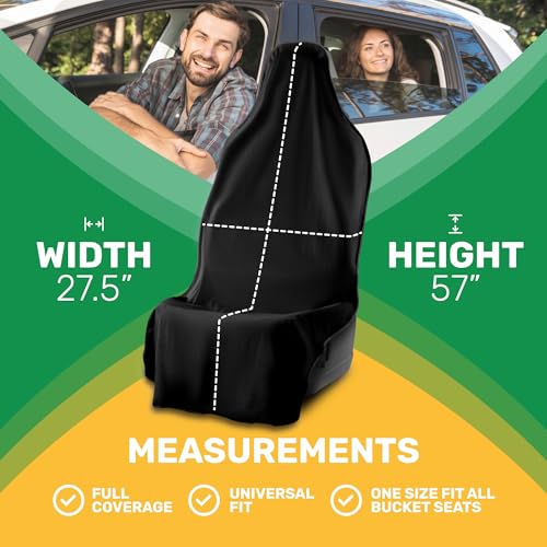 UltraSport Waterproof Towel Car Seat Cover, Universal Fit, Sweatproof & Odor-Resistant Front Seat Protector, Quick-Dry, Machine Washable for Gym, Pets, Travel, Outdoor Adventures, Black