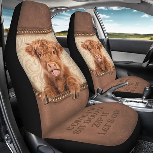 2 Pieces Car Front Seat Covers Highland Cow Print Auto Seat Protector for Cars Front Seats High Back Seats Cover for SUV, Universal Fits, Brown - color: Brown - Highland Cow