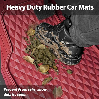 CAR PASS Heavy Duty Rubber Red Car Floor Mats & Cargo Liners, Deep Dish All-Weather Trunk Mats Durable Anti-Slip 3D Rhombus Waterproof Trim to Fit Liner Universal Fit Auto,Sedan,SUV,Truck, Burgundy - color: red with cargo liner