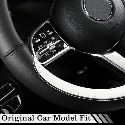 Car Leather Steering Wheel Cover - Panapi Material, Universal 14.5-15 Inch Leather Anti-Slip Breathable Auto Steering Wheel Covers for Men Women (Nappa Leather - Black & White) - color: Nappa Leather - Black & White