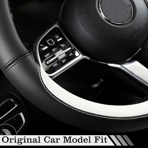 Car Leather Steering Wheel Cover - Panapi Material, Universal 14.5-15 Inch Leather Anti-Slip Breathable Auto Steering Wheel Covers for Men Women (Nappa Leather - Black & White) - color: Nappa Leather - Black & White