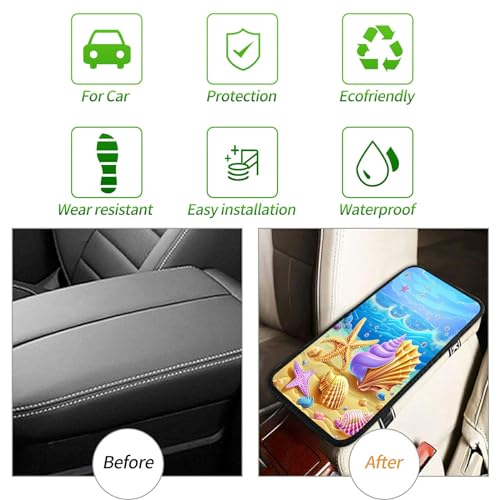 Universal Auto Center Console Pad and 2Pcs Car Coasters Set, Anti Slip Soft Neoprene Car Armrest Seat Box Cover Protector Universal Fit - Car Interior Accessories, Beach - color: 513