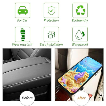 Universal Auto Center Console Pad and 2Pcs Car Coasters Set, Anti Slip Soft Neoprene Car Armrest Seat Box Cover Protector Universal Fit - Car Interior Accessories, Beach - color: 513