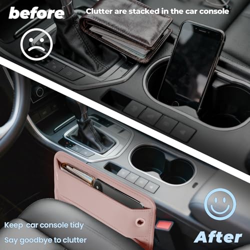 2-Pack Car Seat Gap Filler Organizer - Upgraded Anti-Slip Strap Design - Premium Leather Side Console Pocket - Prevent Phone Falling - Universal Fit Car Essentials for SUV, Truck & Sedan,Pink - color: Dune Pink(2 Packs)