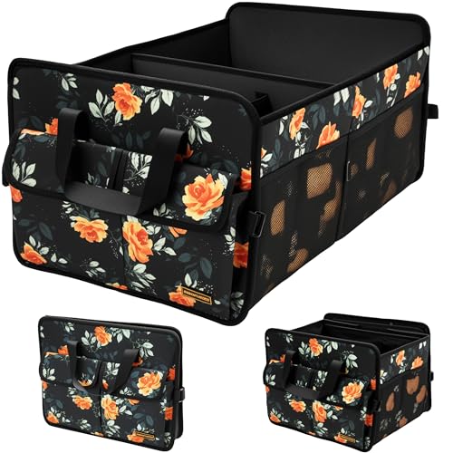 SIBOFUEGO Sturdy Car Trunk Organizer – Large Capacity Trunk Organizer for SUVs & Sedans, Hard-Shell One-Piece Design with Cute Print, Collapsible and Durable Car Organizers (Flower 70L) - color: Flower