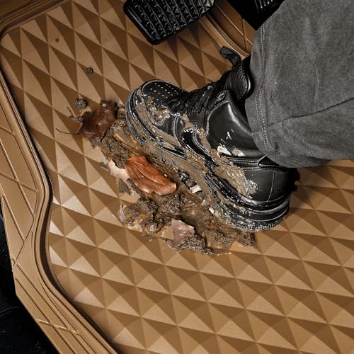 CAR PASS Heavy Duty Rubber Car Mats, Deep Dish All-Weather Floor Mat for Car Full Set Durable Anti-Slip 3D Rhombus Waterproof Trim to Fit Liner Universal Fit Automotive,Sedan,SUV,Truck, 3 Piece Beige - color: light beige