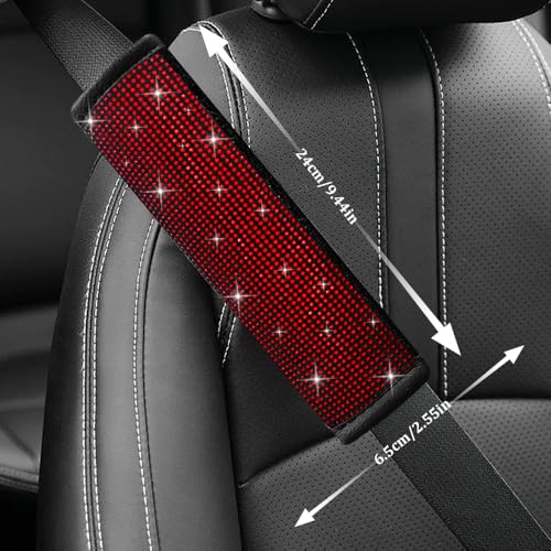 2PCS Bling Seat Belt Covers, Seat Belt Cover Pad, Car Seatbelt Shoulder Pads with Rhinestone, Auto Accessories Comfortable Automotive Neck Shoulder Mat Cushion for Car Truck SUV (Red) - color: Red