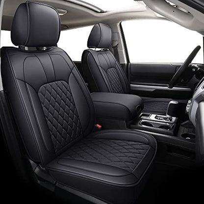 LUCKYMAN CLUB 2007-2021 Tundra Pickup Trucks Car Seat Covers X05-T3 Full Set, Fit SR5 SR Platinum TRD PRO Trims Crew/Crewmax/Extended/Double Cab with Water Proof Faux Leather (Black Full Set) - color: Black, size: 2007-2021 Full Set