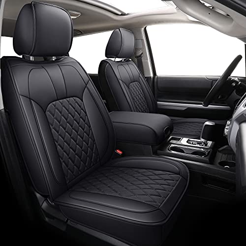 LUCKYMAN CLUB 2022-2026 Tundra Pickup Trucks Car Seat Covers X05-T3-2 Front-only, Fit Crew/Crewmax/Extended/Double/Regular Cab with Water Proof Faux Leather (Black Front) - color: Black, size: 2022-2026 Front Pair