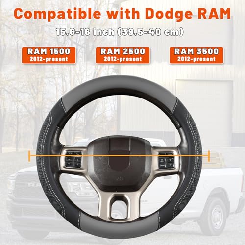 GIANT PANDA Car Steering Wheel Cover for RAM 1500 2500 3500, Compatible with Dodge RAM 15.5-16 inches - Black+Gray - color: A-Black+Gray