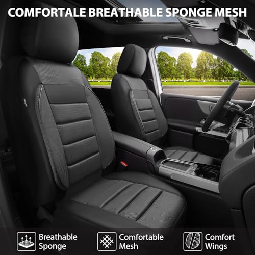 CAR PASS 3D Foam Leather Car Seat Covers Two Front Seats only, Air Mesh Thick Seat Covers, All Weather Car Seat Cover Comfort & Protection for Truck,SUV,Sedan,Van, Airbag Compatible (Charcoal Gray) - color: Black Charcoal Front